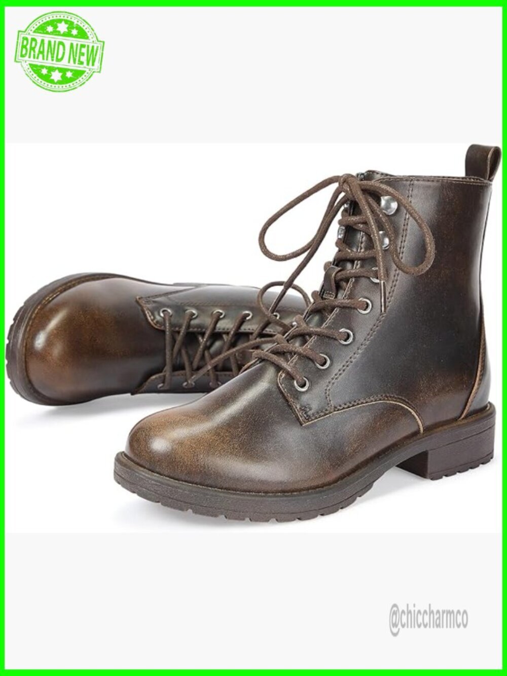 Women's Lace Up Ankle Combat Boots with Side Zipper Low Heel Fall Winter